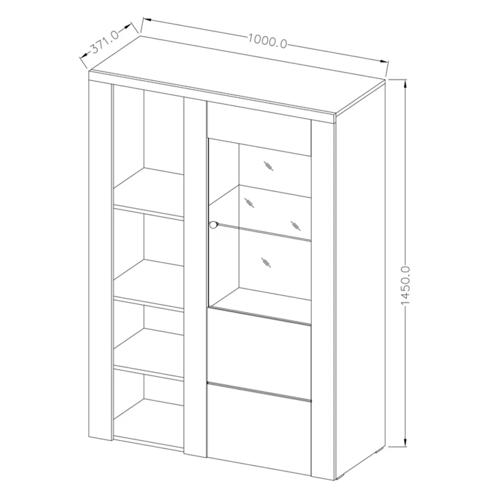 Garnero Arredamenti Credenza Alta|Credenze Moderne-Credenza alta 100x145h cm 1 anta con vetrina bianco frassinato rovere Paloma 2 Bianco Frassinato - Noce