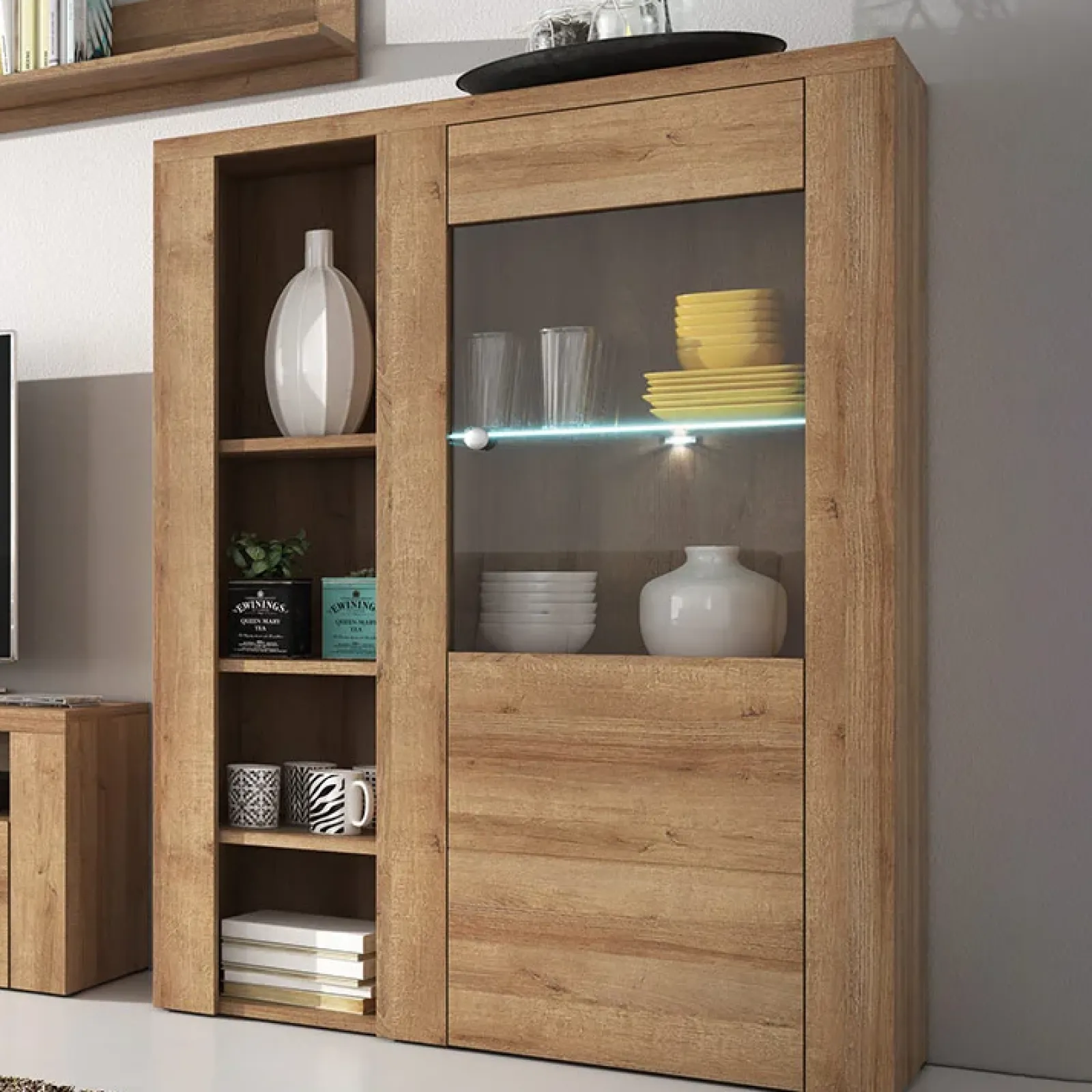 Garnero Arredamenti Credenza Alta|Credenze Moderne-Credenza alta 100x145h cm 1 anta moderna Paloma 2 Rovere