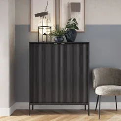 Garnero Arredamenti Credenze Moderne|Madie Moderne-Credenza alta 104x125h cm 2 ante moderna soggiorno  nero Alisa Nero Opaco