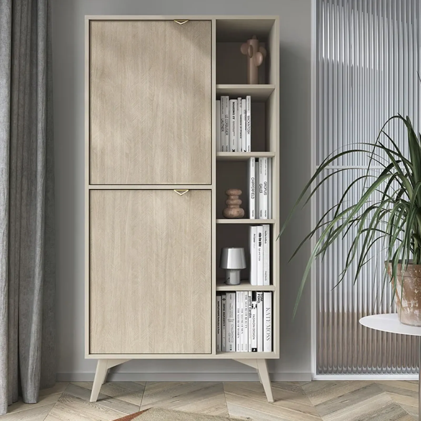 Garnero Arredamenti Credenza Alta-Credenza alta 80x160h cm 2 ante beige rovere Myrta Beige - Rovere