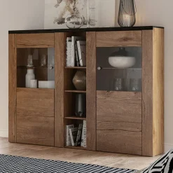 Garnero Arredamenti Credenza Alta-Credenza alta 155x130h cm 2 ante quercia rovere grigio Paloma 2 Rovere - Antracite