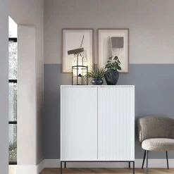 Garnero Arredamenti Credenza Alta|Credenze Moderne-Credenza alta 104x125h cm 2 ante soggiorno bianco Alisa Bianco Opaco
