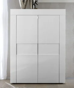 Garnero Arredamenti Credenza Alta|Credenze Moderne-Credenza alta 92x125h cm 2 ante moderna bianco laccato lucido Easy
