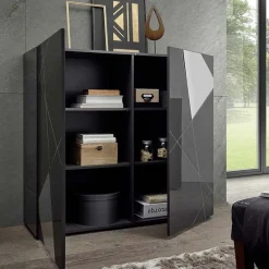 Garnero Arredamenti Credenza Alta-Credenza alta 120x109h cm 2 ante grigio lucido specchio con serigrafia Olimpo Antracite