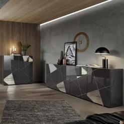 Garnero Arredamenti Credenza Alta-Credenza alta 120x109h cm 2 ante grigio lucido specchio con serigrafia Olimpo Antracite