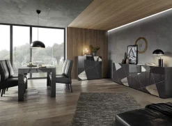 Garnero Arredamenti Credenza Alta-Credenza alta 120x109h cm 2 ante grigio lucido specchio con serigrafia Olimpo Antracite