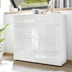 Garnero Arredamenti Credenza Alta|Madie Moderne-Credenza alta 121x111h cm 2 ante bianco laccato lucido con serigrafia Paradise Bianco Lucido