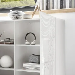 Garnero Arredamenti Credenza Alta|Madie Moderne-Credenza alta 121x111h cm 2 ante bianco laccato lucido con serigrafia Paradise Bianco Lucido