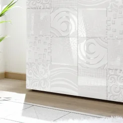 Garnero Arredamenti Credenza Alta|Madie Moderne-Credenza alta 121x111h cm 2 ante bianco laccato lucido con serigrafia Paradise Bianco Lucido