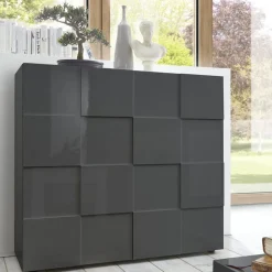 Garnero Arredamenti Credenza Alta-Credenza alta 121x111h cm 2 ante soggiorno grigio lucido Obsession Antracite