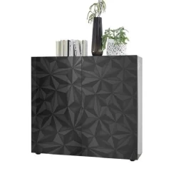 Garnero Arredamenti Credenza Alta|Credenze Moderne-Credenza alta 121x111h cm 2 ante grigio laccato lucido con serigrafia Marvis Antracite