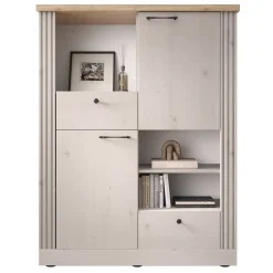 Garnero Arredamenti Credenze Moderne-Credenza alta 118x160h cm 2 ante 3 vani 2 cassetti rovere bianco frassinato Doria