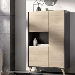 Garnero Arredamenti Credenze Moderne|Credenza Alta-Credenza alta 81x135h cm 3 ante moderna rovere grafite Elmer Rovere - Grafite