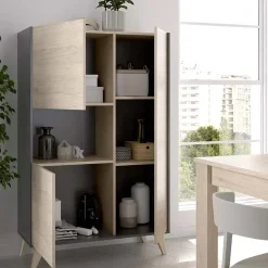 Garnero Arredamenti Credenze Moderne|Credenza Alta-Credenza alta 81x135h cm 3 ante moderna rovere grafite Elmer Rovere - Grafite