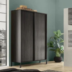 Garnero Arredamenti Credenza Alta-Credenza alta 106x177h cm 2 ante moderna nero frassinato Absolut