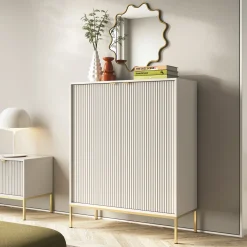 Garnero Arredamenti Credenze Moderne|Madie Moderne-Credenza alta 104x125h cm 2 ante soggiorno Alisa Beige