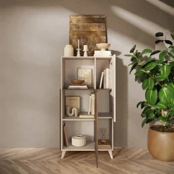 Garnero Arredamenti Credenza Alta|Credenze Moderne-Credenza alta 81x154h cm 2 ante beige rovere scuro Witty Noce - Beige