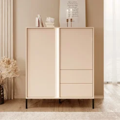 Garnero Arredamenti Credenza Alta-Credenza alta 103x123h cm 2 ante 2 cassetti beige Melly