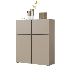 Garnero Arredamenti Credenze Moderne|Credenza Alta-Credenza alta 120x140h cm 4 ante moderna nero Lolla Tortora