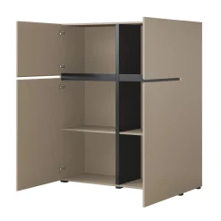 Garnero Arredamenti Credenze Moderne|Credenza Alta-Credenza alta 120x140h cm 4 ante moderna nero Lolla Tortora