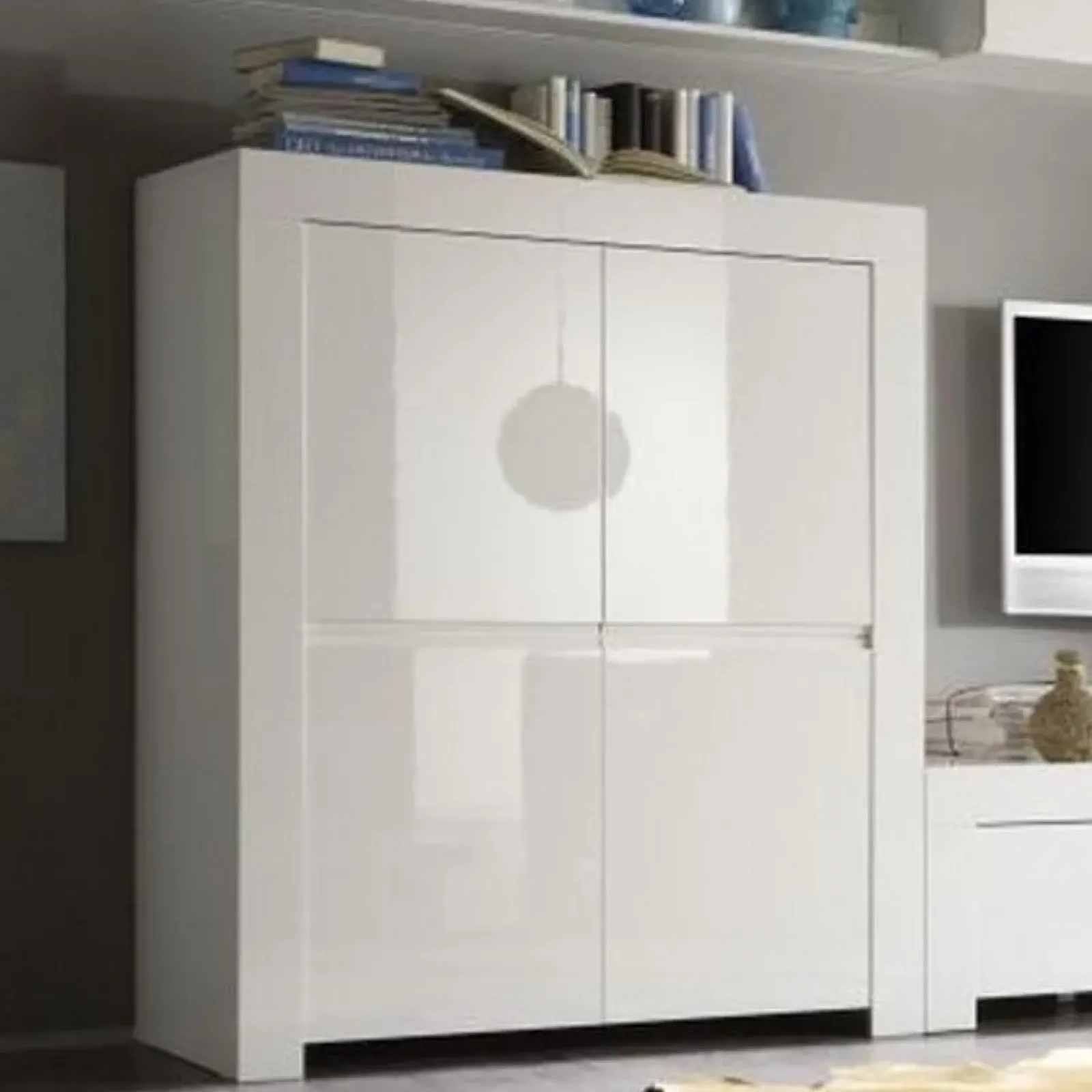 Garnero Arredamenti Credenza Alta|Credenze Moderne-Credenza alta 119x140h cm 4 ante moderna bianco lucido Essential