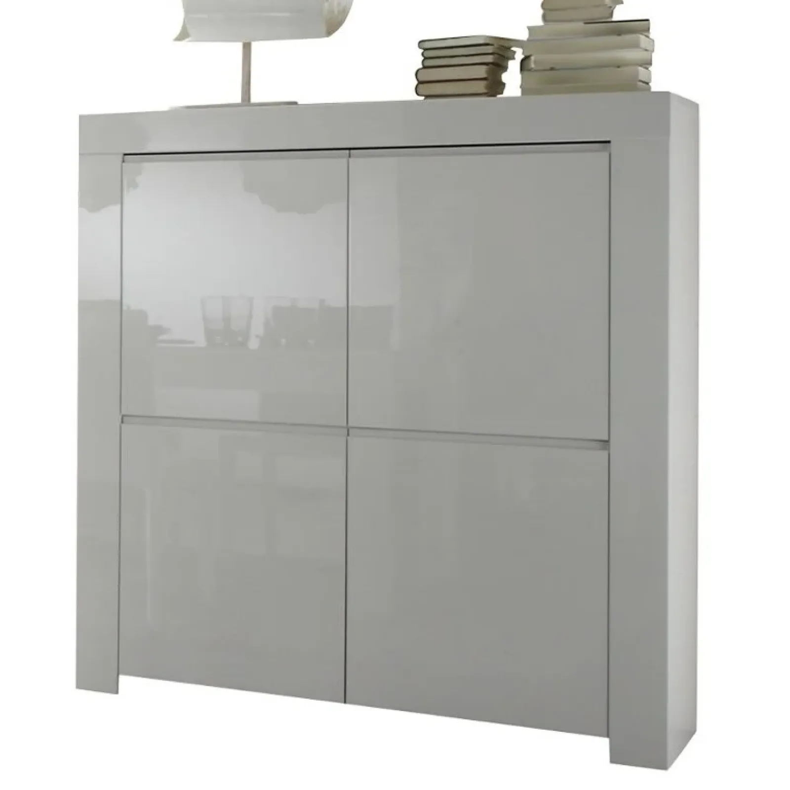 Garnero Arredamenti Credenza Alta|Credenze Moderne-Credenza alta 119x140h cm 4 ante moderna bianco lucido Essential
