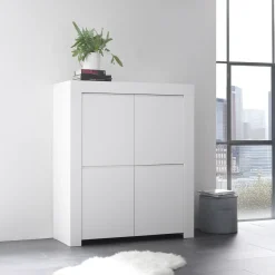Garnero Arredamenti Credenza Alta-Credenza alta 110x140h cm 4 ante soggiorno moderna bianco opaco Bruma