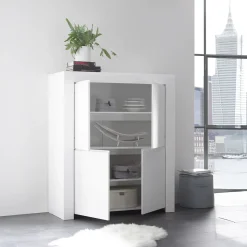 Garnero Arredamenti Credenza Alta-Credenza alta 110x140h cm 4 ante soggiorno moderna bianco opaco Bruma