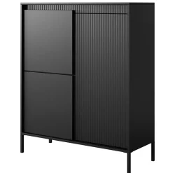 Garnero Arredamenti Credenza Alta-Credenza alta 104x124h cm 3 ante cannettato Ciar Nero Opaco