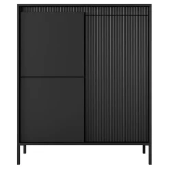 Garnero Arredamenti Credenza Alta-Credenza alta 104x124h cm 3 ante cannettato Ciar Nero Opaco