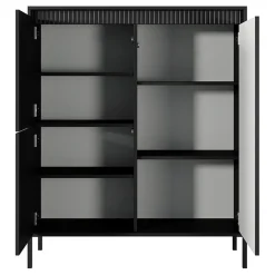 Garnero Arredamenti Credenza Alta-Credenza alta 104x124h cm 3 ante cannettato Ciar Nero Opaco
