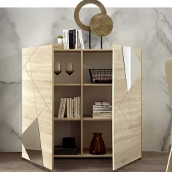 Garnero Arredamenti Credenza Alta-Credenza alta 121x111h cm 2 ante samoa specchio con serigrafia Olimpo Rovere