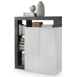 Garnero Arredamenti Credenza Alta|Credenze Moderne-Credenza alta 108x126h cm 2 ante soggiorno bianco lucido ossido Invictus Ossido - Bianco Lucido