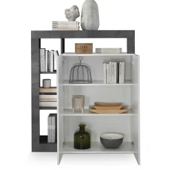 Garnero Arredamenti Credenza Alta|Credenze Moderne-Credenza alta 108x126h cm 2 ante soggiorno bianco lucido ossido Invictus Ossido - Bianco Lucido