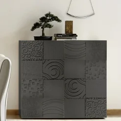 Garnero Arredamenti Credenza Alta|Credenze Moderne-Credenza alta 121x111h cm 2 ante grigio con serigrafia Paradise Antracite
