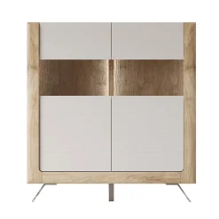 Garnero Arredamenti Credenza Alta-Credenza alta 129x137h cm 2 ante rovere tortora lucido Jumbo Tortora - Rovere