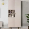 Garnero Arredamenti Credenza Alta-Credenza alta 80x190h cm 3 ante cannettato moderna beige Vanessa
