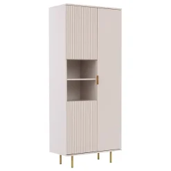 Garnero Arredamenti Credenza Alta-Credenza alta 80x190h cm 3 ante cannettato moderna beige Vanessa