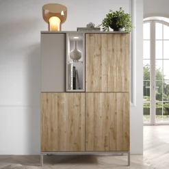 Garnero Arredamenti Credenza Alta-Credenza alta 101x152h cm 4 ante 2 vani rovere chiaro beige Tony