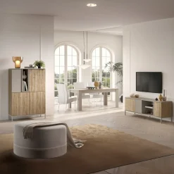 Garnero Arredamenti Credenza Alta-Credenza alta 101x152h cm 4 ante 2 vani rovere chiaro beige Tony