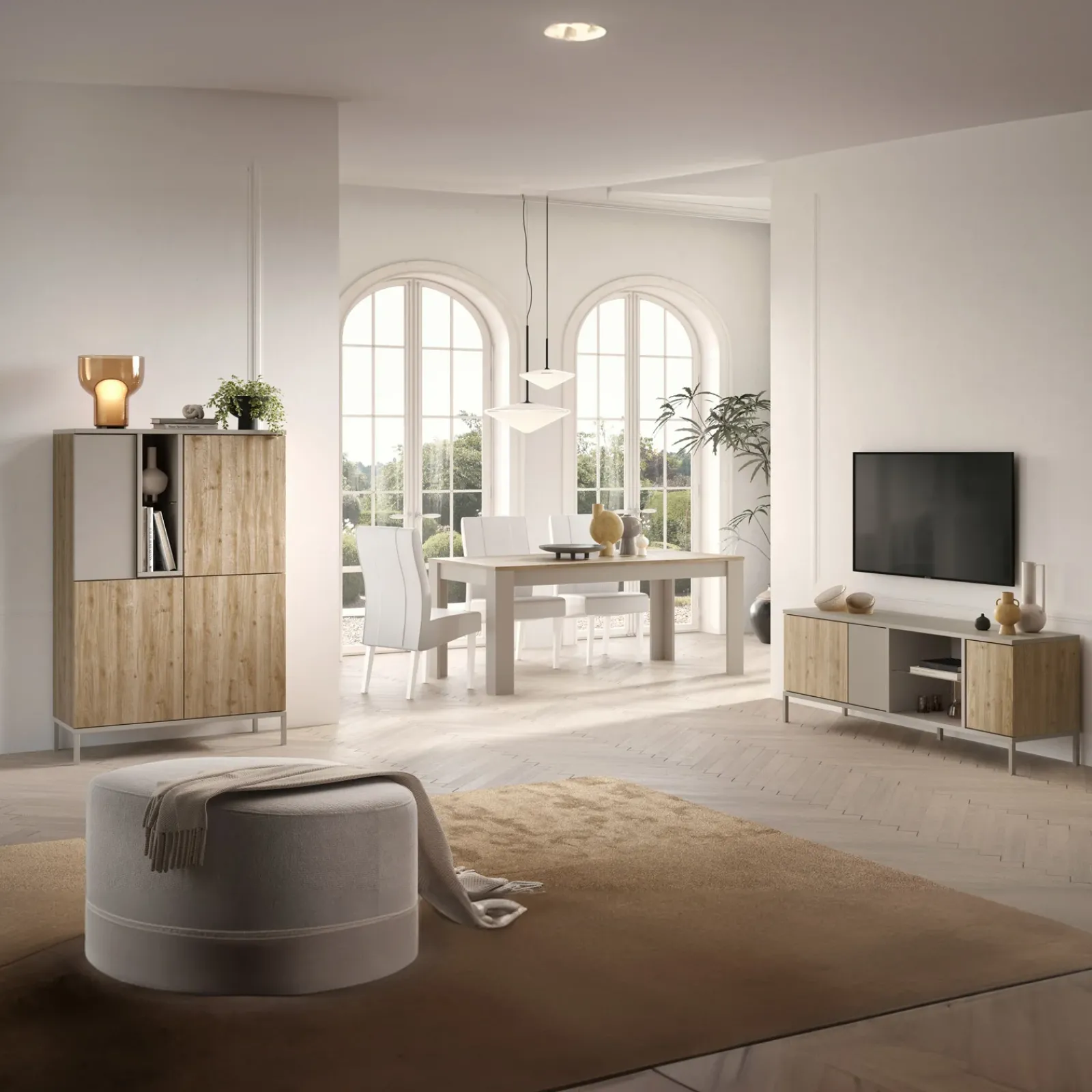 Garnero Arredamenti Credenza Alta-Credenza alta 101x152h cm 4 ante 2 vani rovere chiaro beige Tony