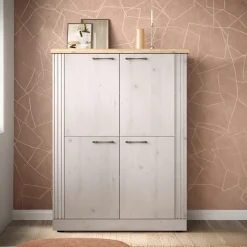 Garnero Arredamenti Credenza Alta|Credenze Moderne-Credenza alta 118x160h cm 4 ante moderna rovere bianco frassinato Doria