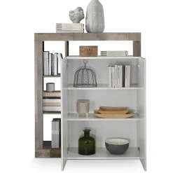 Garnero Arredamenti Credenza Alta|Credenze Moderne-Credenza alta 108x126h cm 2 ante soggiorno bianco lucido pero Invictus Rovere Rustico - Bianco Lucido
