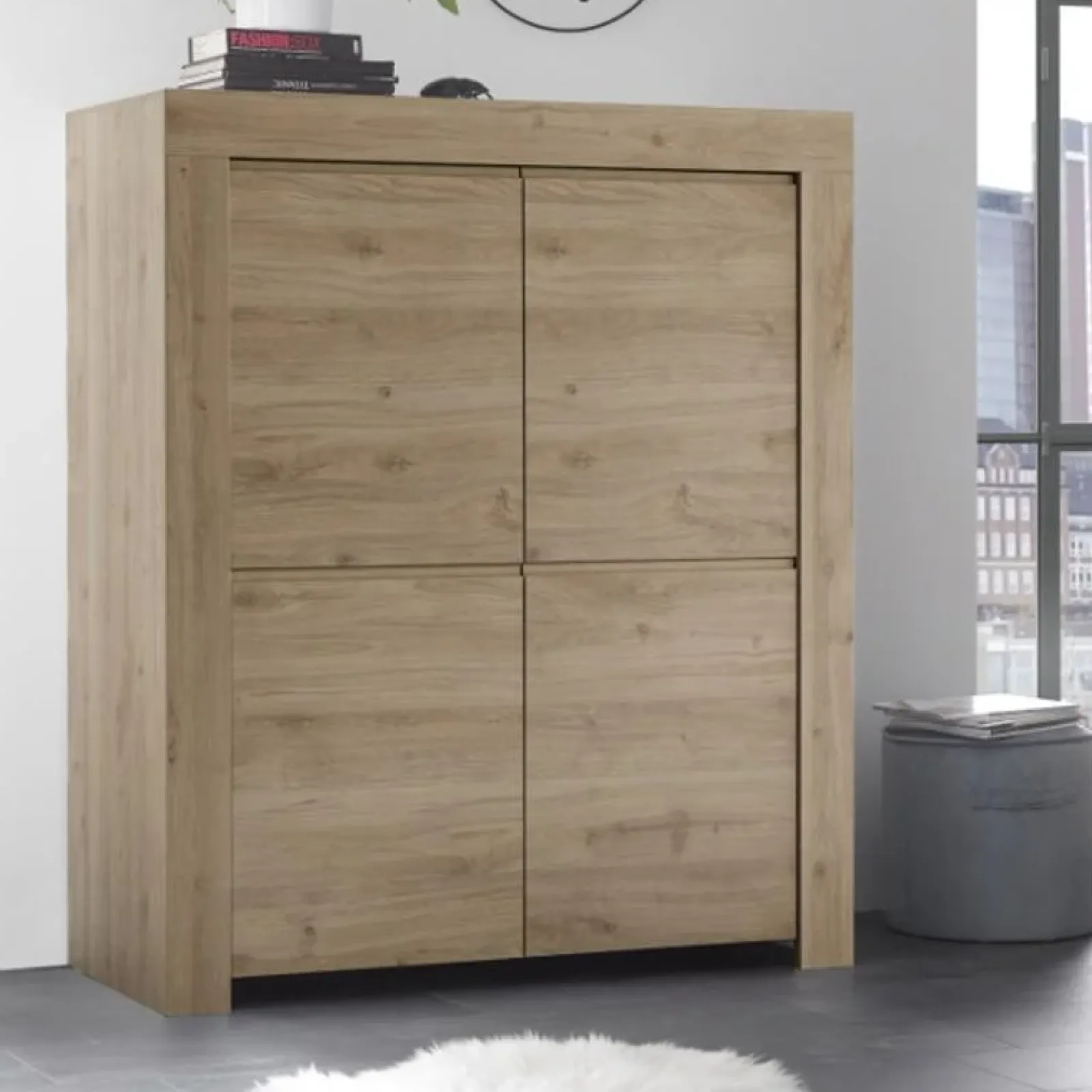 Garnero Arredamenti Credenza Alta|Credenze Moderne-Credenza alta 110x140h cm 4 ante moderna chiaro Halston Rovere