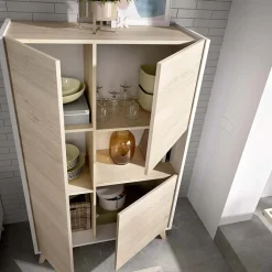 Garnero Arredamenti Credenza Alta|Credenze Moderne-Credenza alta 81x135h cm 3 ante moderna rovere bianco Elmer Rovere - Bianco opaco