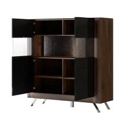 Garnero Arredamenti Credenza Alta-Credenza alta 129x137h cm 2 ante noce nero lucido Jumbo Nero Lucido - Noce