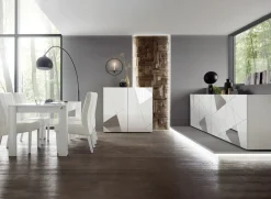 Garnero Arredamenti Credenza Alta-Credenza alta 121x111h cm 2 ante specchio con serigrafia Olimpo Bianco Lucido