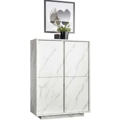 Garnero Arredamenti Credenza Alta|Credenze Moderne-Credenza alta 92x145h cm 4 ante effetto Viking Marmo bianco