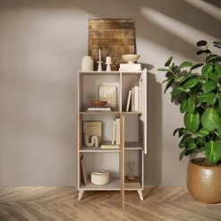 Garnero Arredamenti Credenza Alta|Credenze Moderne-Credenza alta 81x154h cm 2 ante beige rovere chiaro Witty Rovere - Beige