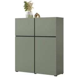 Garnero Arredamenti Credenza Alta-Credenza alta 120x140h cm 4 ante moderna verde nero Lolla Verde Salvia